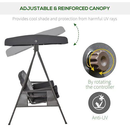 Steel Swing Chair Hammock Garden 3 Seater Canopy w/ Cushions Shelter by Outsunny
