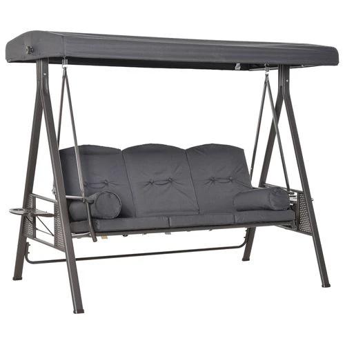 Steel Swing Chair Hammock Garden 3 Seater Canopy w/ Cushions Shelter by Outsunny