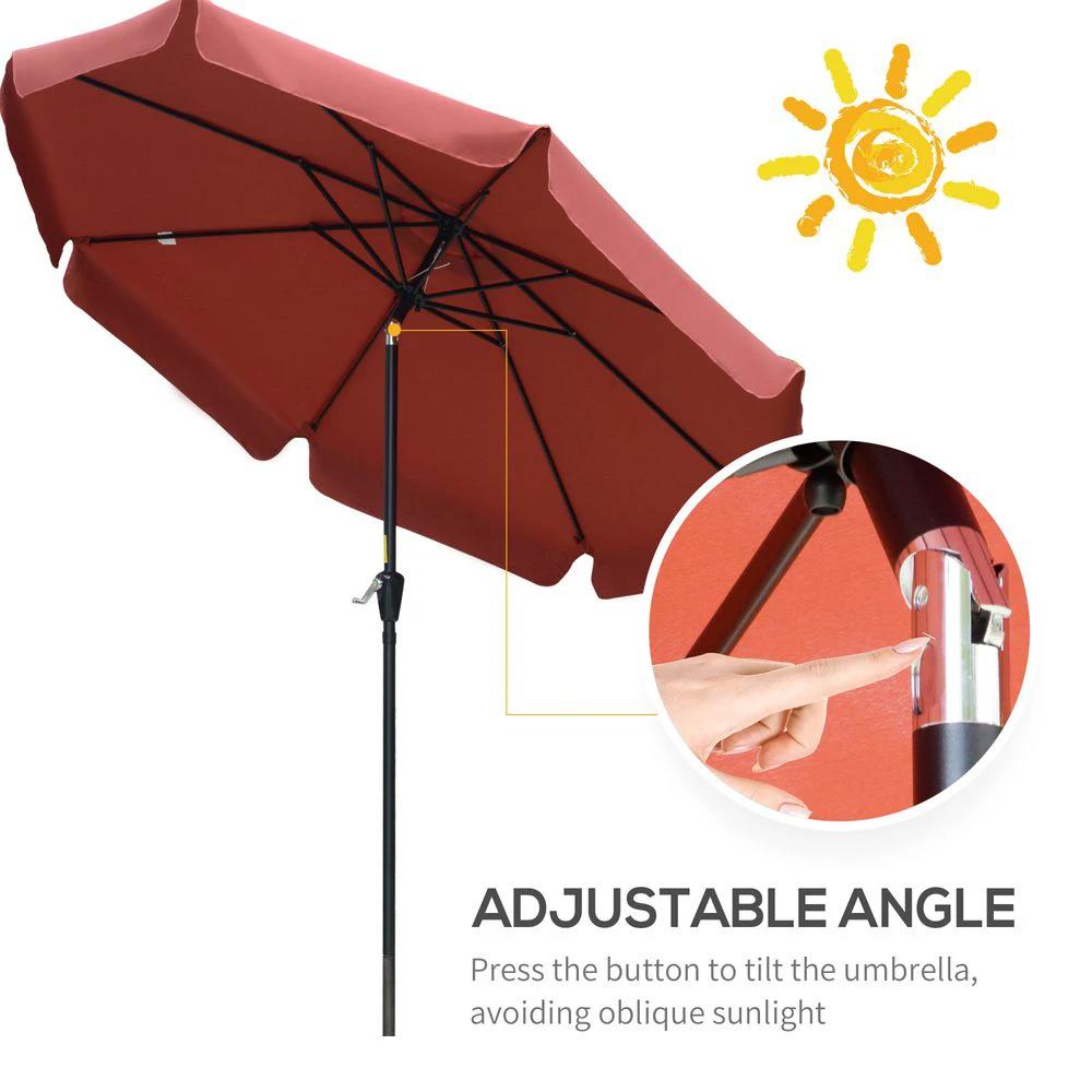 Outsunny 2.66m Patio Umbrella Garden Parasol Wine Red - Uncategorized Parasol