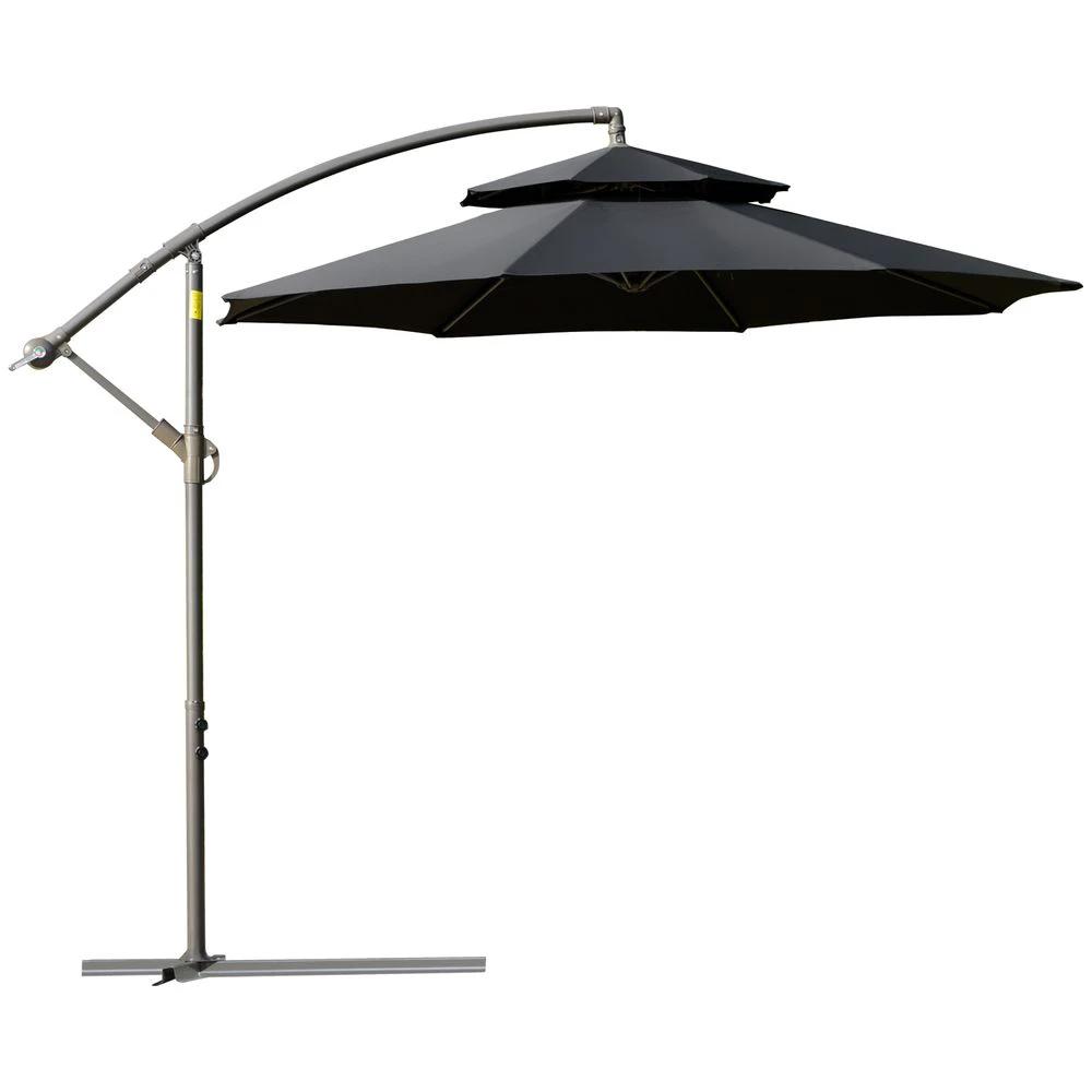 2.7m Banana Parasol Cantilever Handle, Cross Base Black by Outsunny