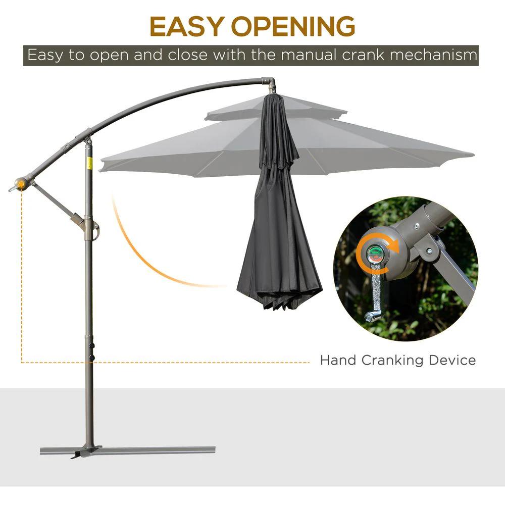 2.7m Banana Parasol Cantilever Handle, Cross Base Black by Outsunny
