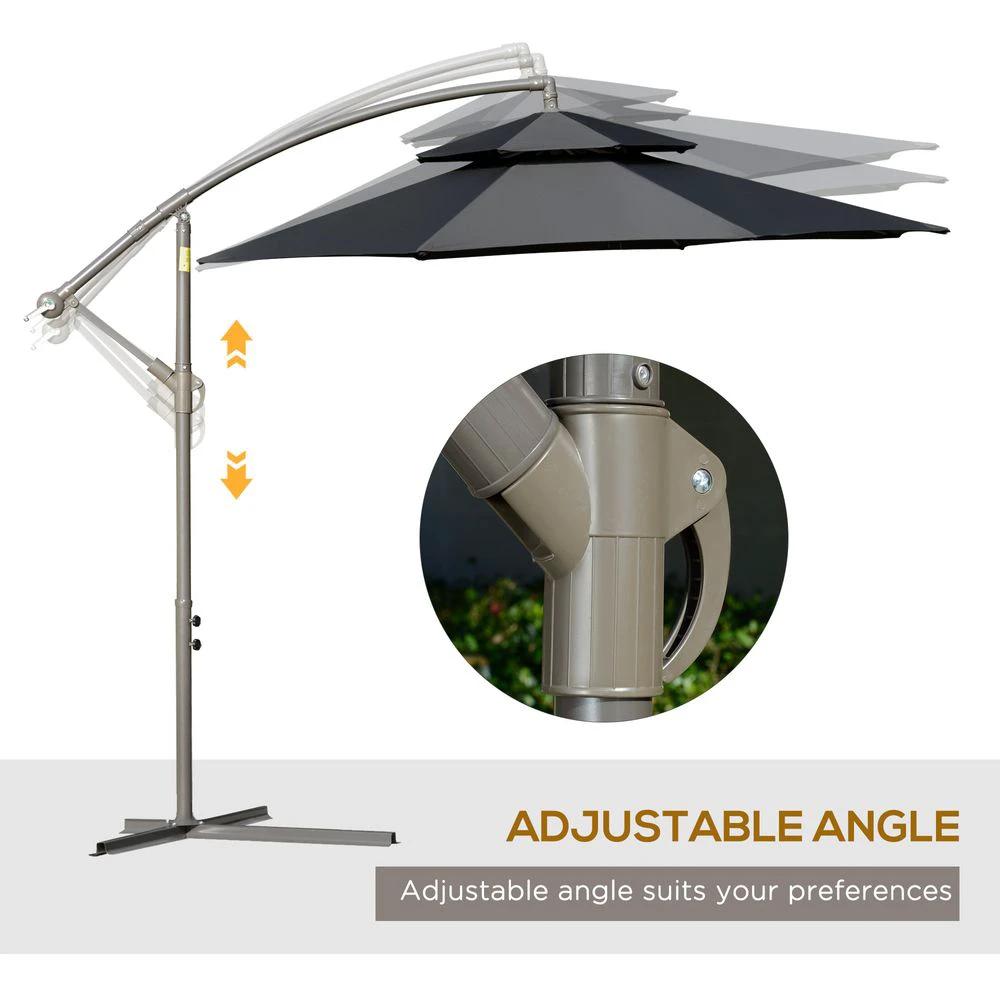 2.7m Banana Parasol Cantilever Handle, Cross Base Black by Outsunny