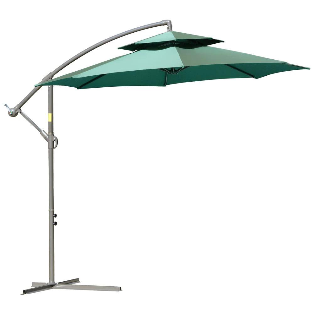 Outsunny 2.7m Banana Parasol Cantilever Umbrella Crank Handle Green - Uncategorized Parasol