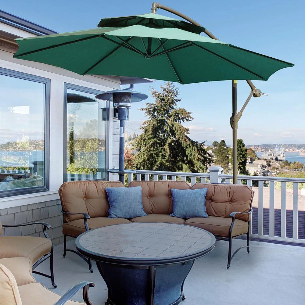 Outsunny 2.7m Banana Parasol Cantilever Umbrella Crank Handle Green - Uncategorized Parasol