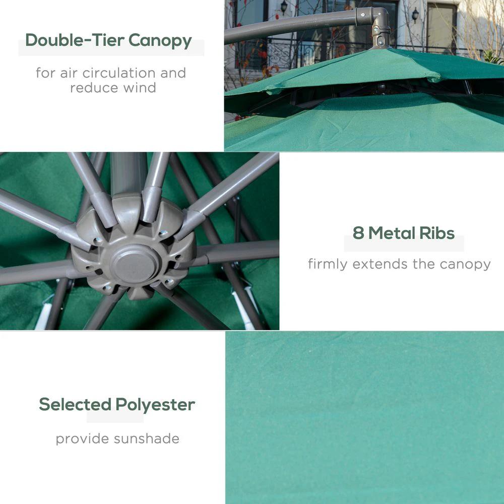 Outsunny 2.7m Banana Parasol Cantilever Umbrella Crank Handle Green - Uncategorized Parasol