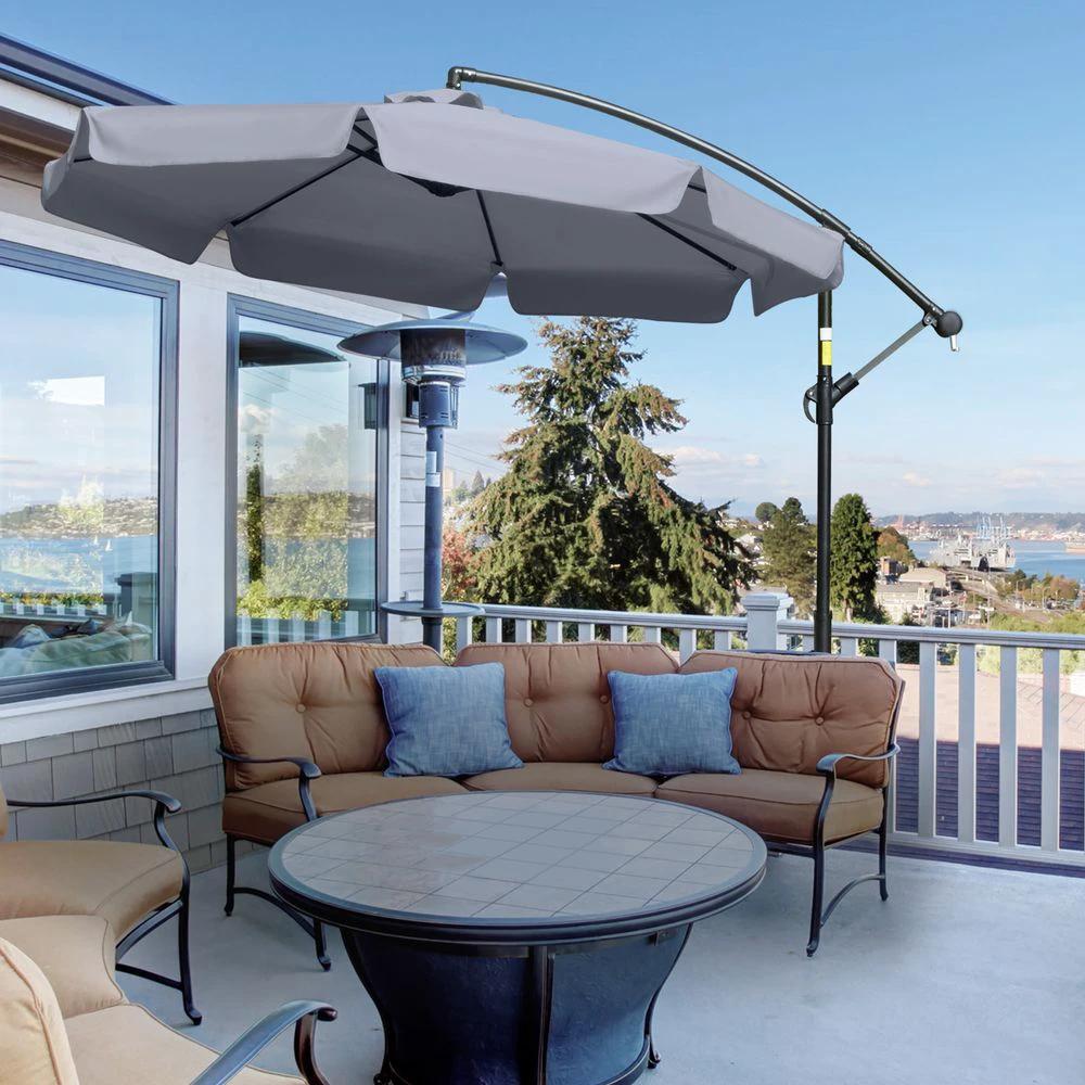 2.7m Banana Parasol Cantilever Umbrella with Crank Dark Grey by Outsunny
