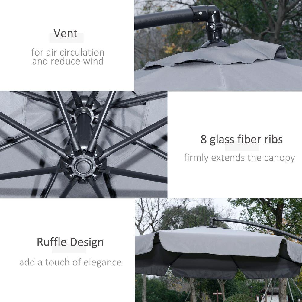2.7m Banana Parasol Cantilever Umbrella with Crank Dark Grey by Outsunny