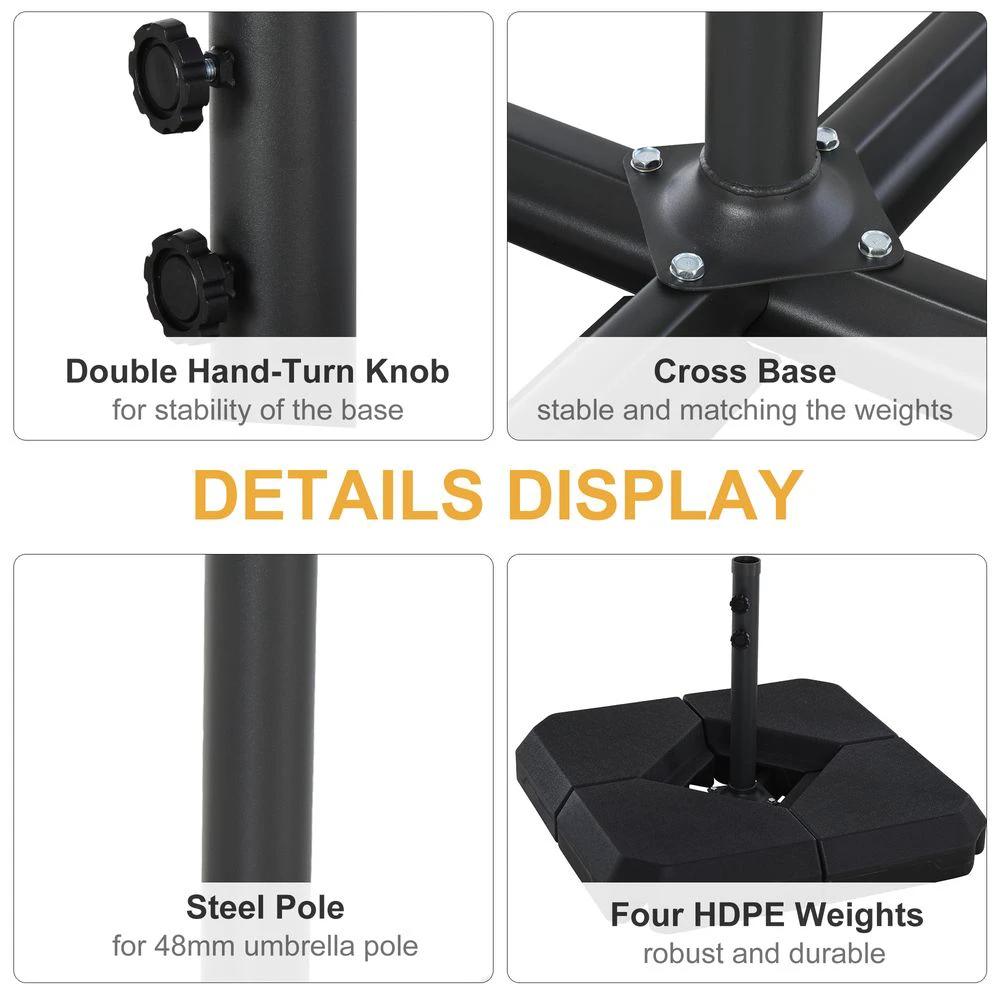 Outsunny HDPE 4-Part Fillable Parasol Base Black - Uncategorized Parasol