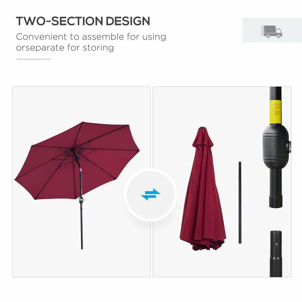 Outsunny 2.6M Umbrella Parasol-Red by Outsunny