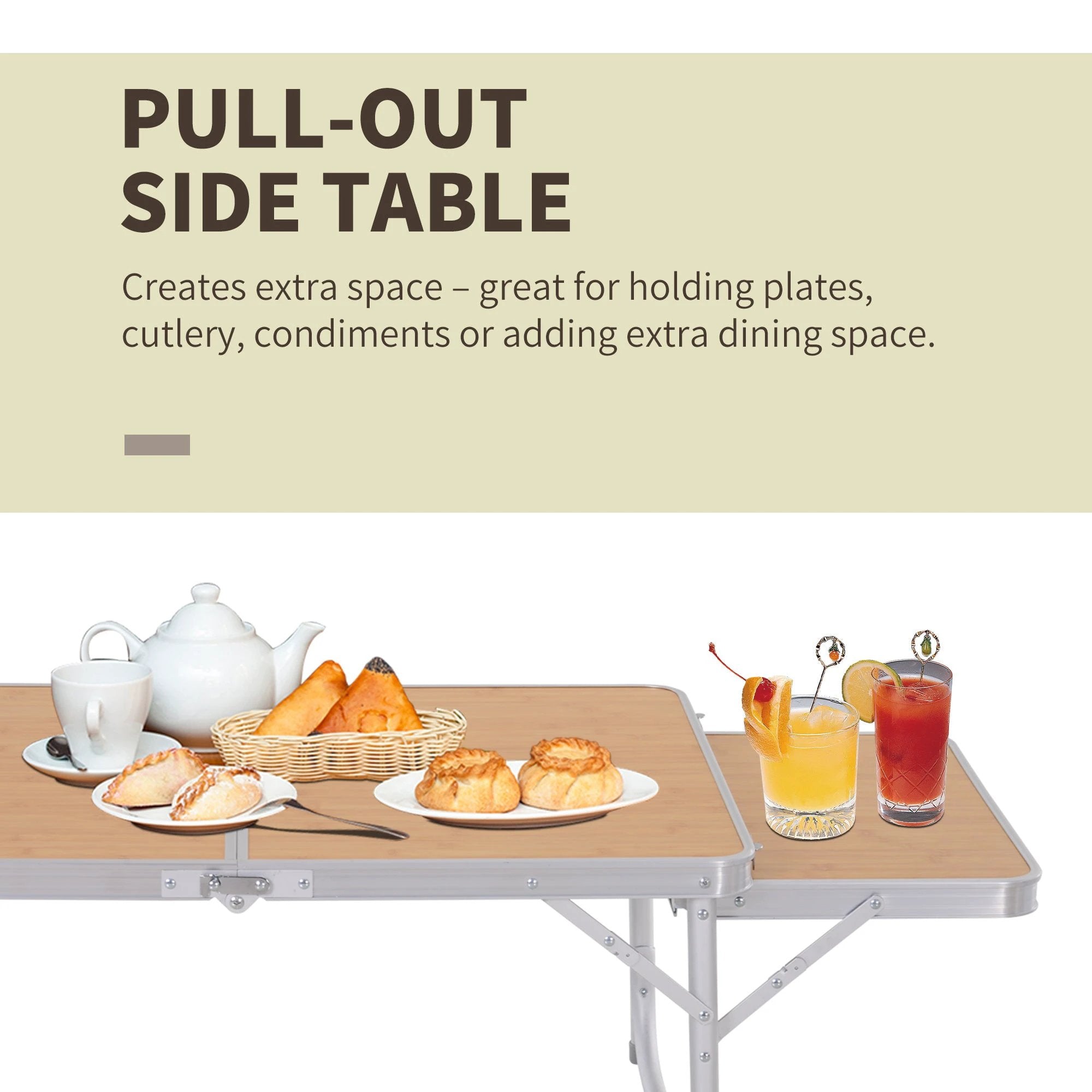 Outsunny Outsunny 3ft Aluminium Picnic Table w/Side Desktop Outdoor BBQ Party Portable - Picnic Tables