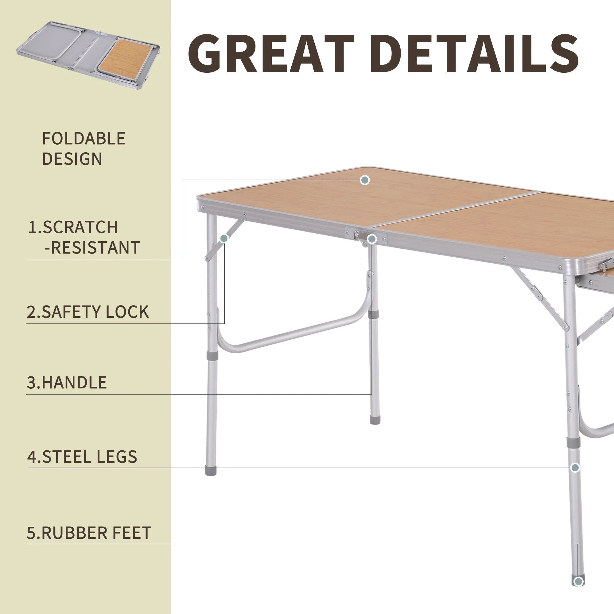 Outsunny Outsunny 3ft Aluminium Picnic Table w/Side Desktop Outdoor BBQ Party Portable - Picnic Tables