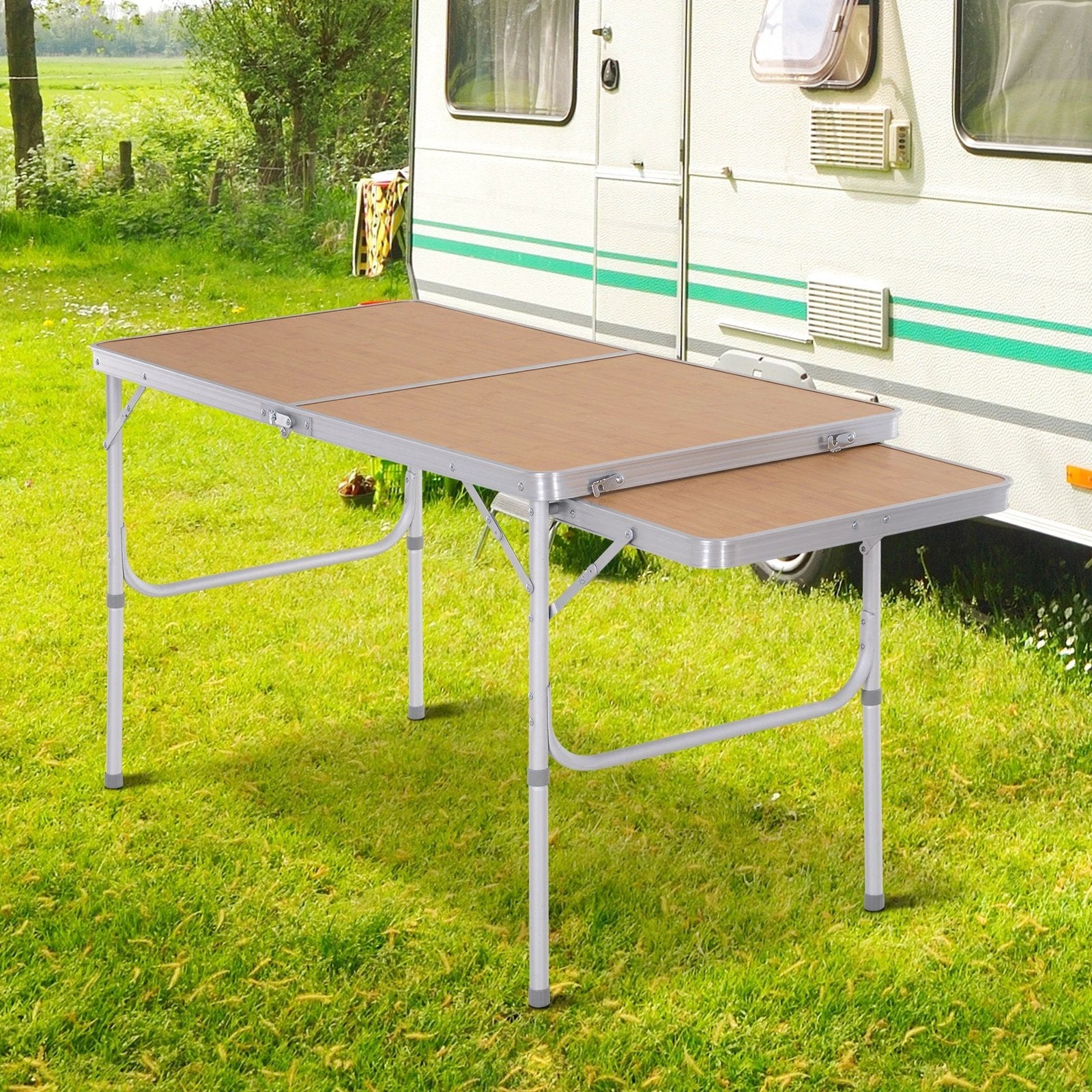 Outsunny Outsunny 3ft Aluminium Picnic Table w/Side Desktop Outdoor BBQ Party Portable - Picnic Tables