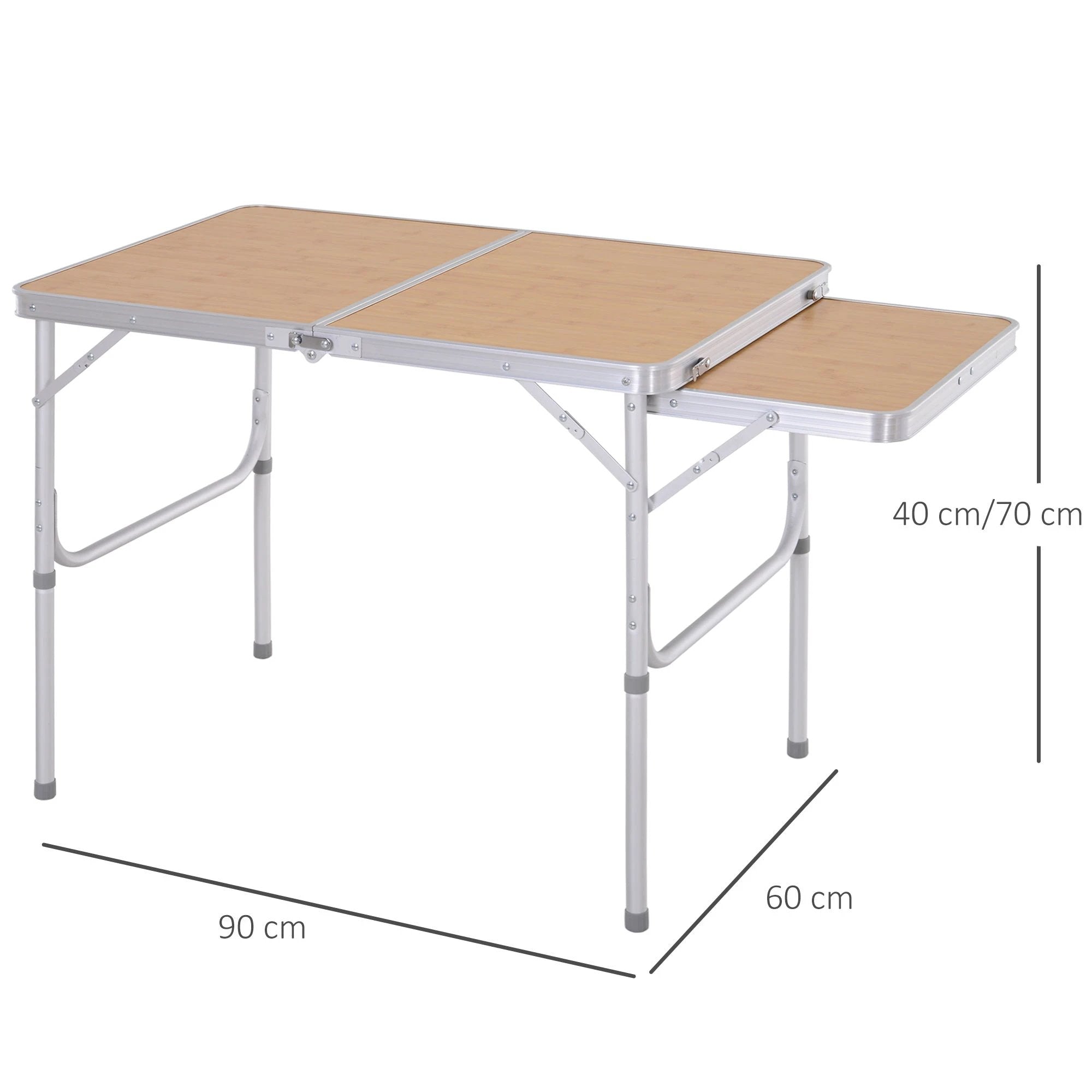 Outsunny Outsunny 3ft Aluminium Picnic Table w/Side Desktop Outdoor BBQ Party Portable - Picnic Tables