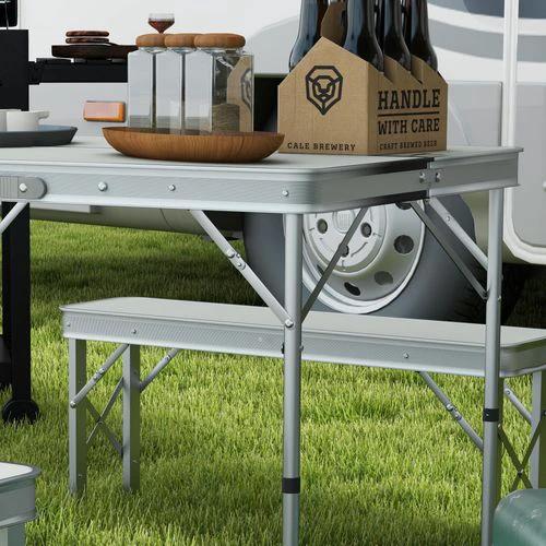 Outsunny Camping Picnic Table and 2 Benches Folding Aluminium Garden Table Set by Outsunny