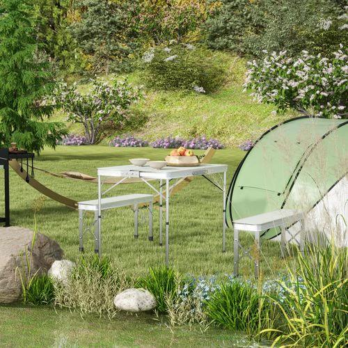Outsunny Outsunny Camping Picnic Table and 2 Benches Folding Aluminium Garden Table Set - Picnic Tables