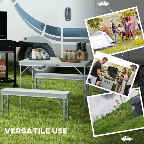 Outsunny Camping Picnic Table and 2 Benches Folding Aluminium Garden Table Set by Outsunny