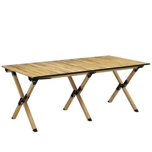 Outsunny Outsunny Folding Camping Table Aluminium Picnic Table with Roll-Up Top Natural - Picnic Tables