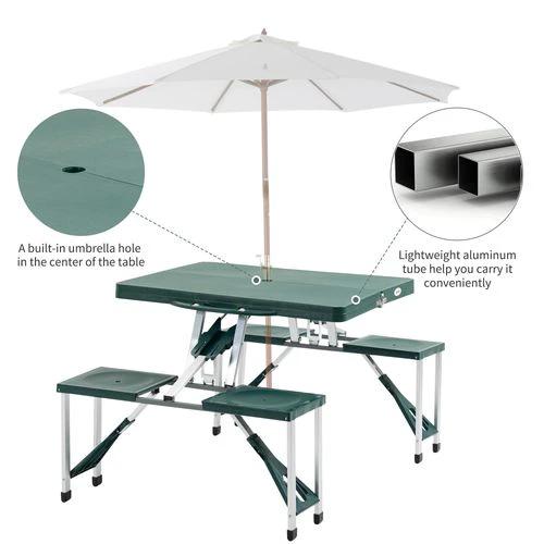 Picnic Table Chair Set 4 Seat Aluminium PP W/ 2.7cm Umbrella Hole by Outsunny