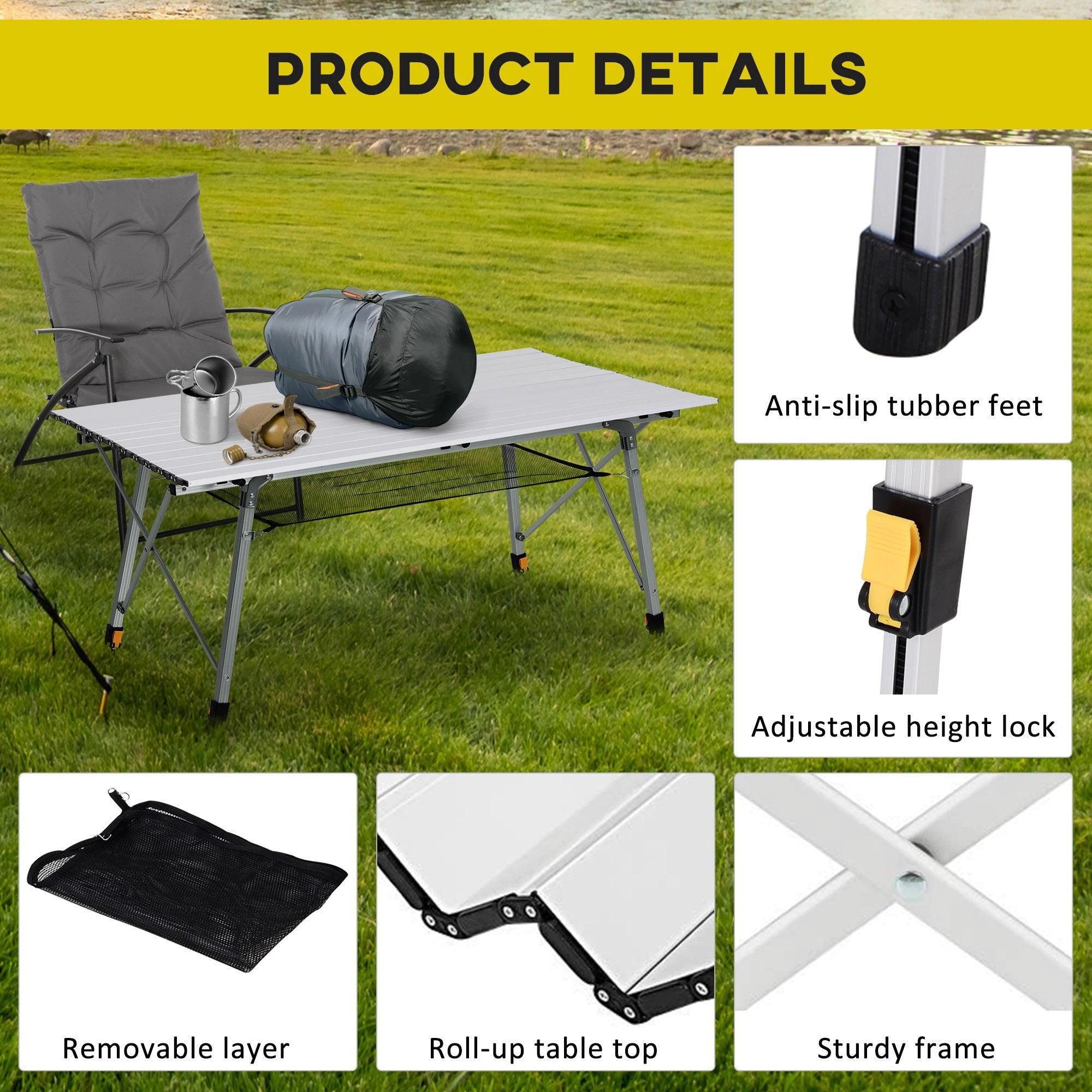 Portable Roll-up Aluminium Folding Picnic Table Outdoor BBQ Party by Outsunny