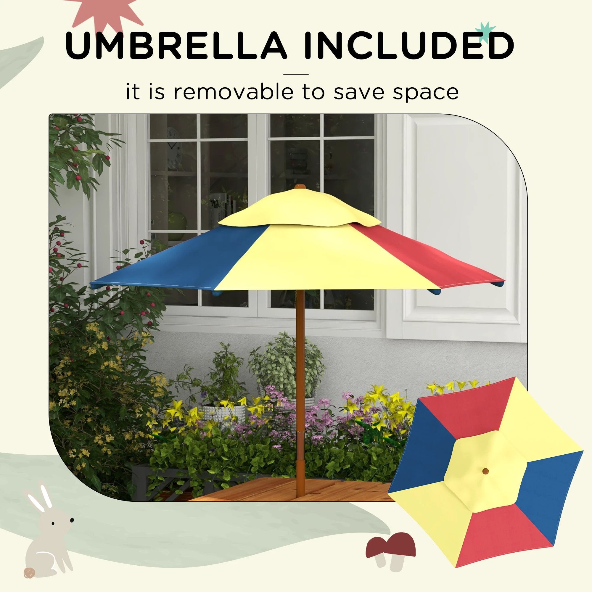 Outsunny Kids Picnic Table Set w/ Sand and Water, Removable Parasol - Brown by Outsunny