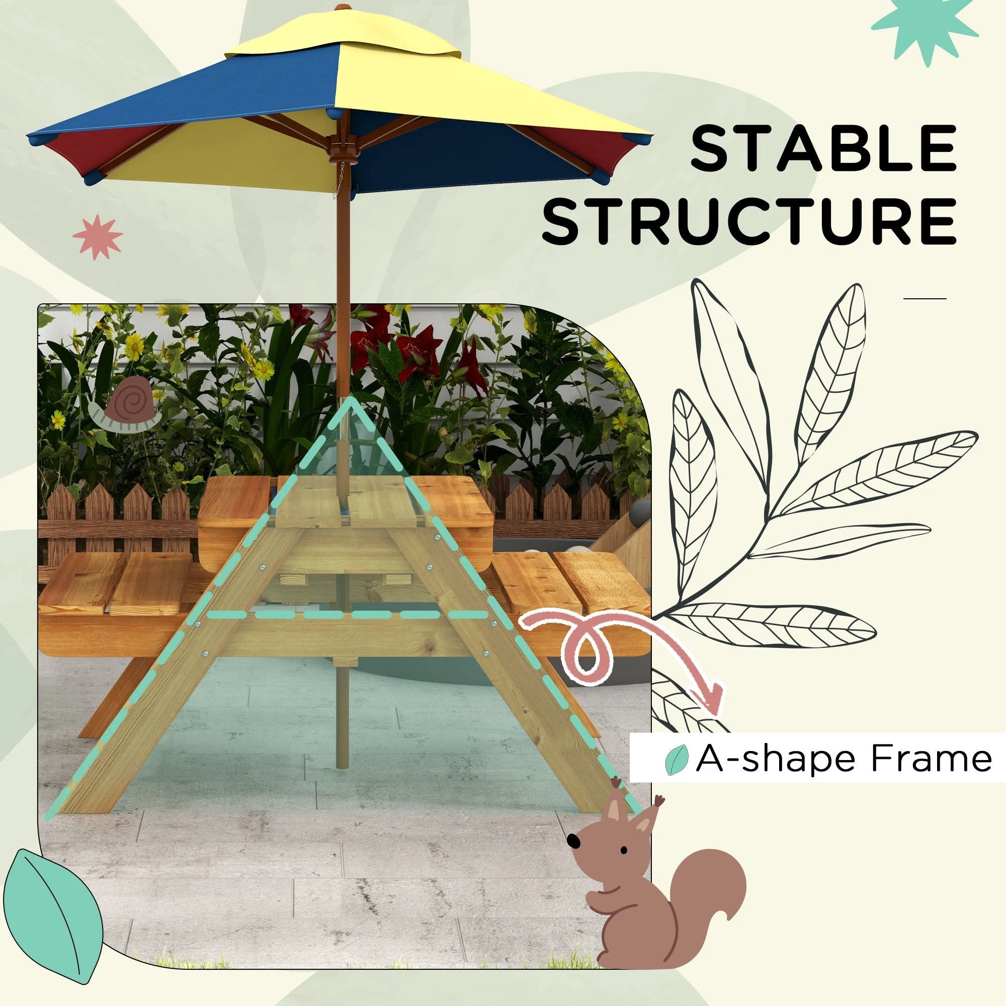 Outsunny Kids Picnic Table Set w/ Sand and Water, Removable Parasol - Brown by Outsunny
