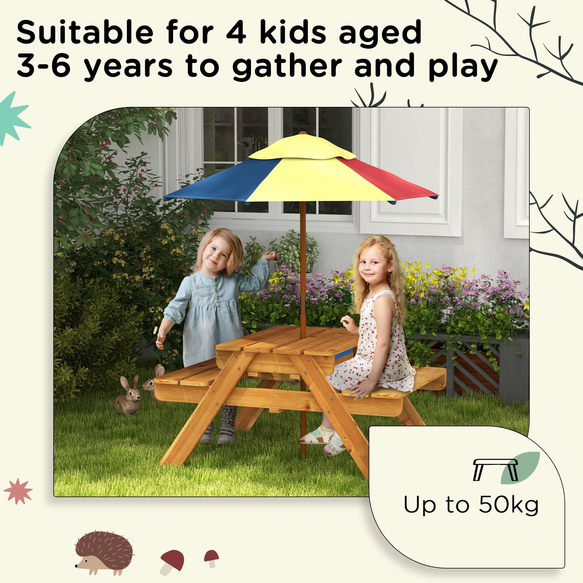 Outsunny Kids Picnic Table Set w/ Sand and Water, Removable Parasol - Brown by Outsunny