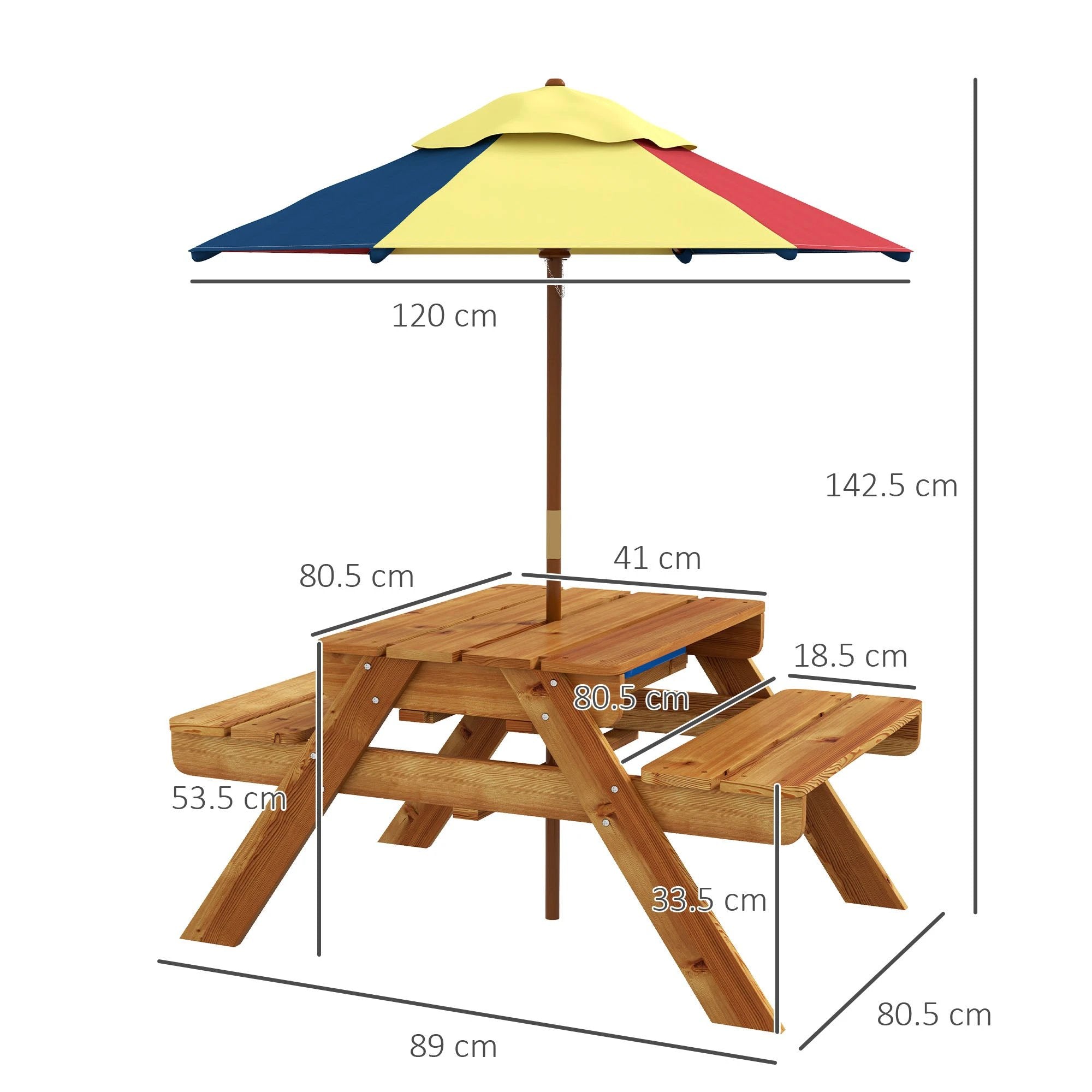 Outsunny Kids Picnic Table Set w/ Sand and Water, Removable Parasol - Brown by Outsunny