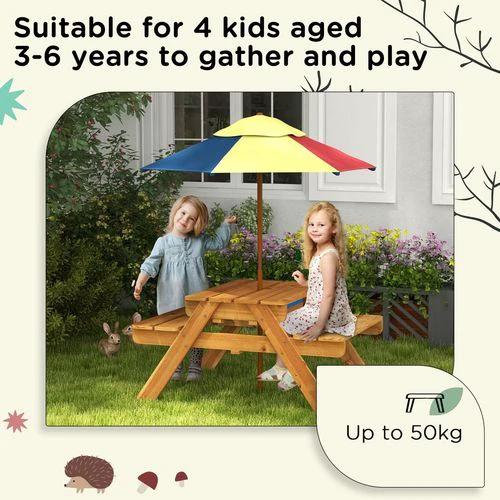 Outsunny Outsunny Kids Picnic Table Set w/ Sand and Water, Removable Parasol - Brown - Picnic Tables