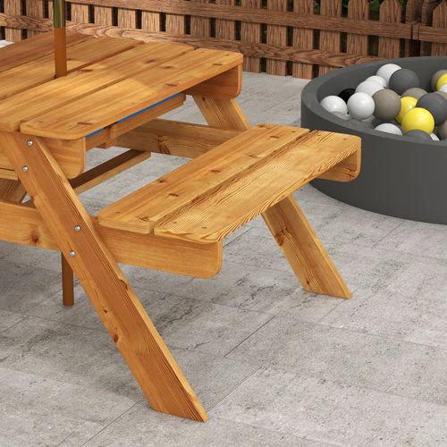 Outsunny Kids Picnic Table Set w/ Sand and Water, Removable Parasol - Brown by Outsunny