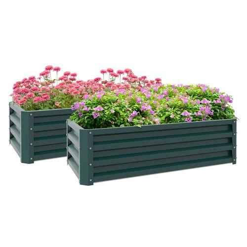 Outsunny Outsunny Outdoor Planter Box, Steel Raised Garden Bed, Set of 2, Green - Planters