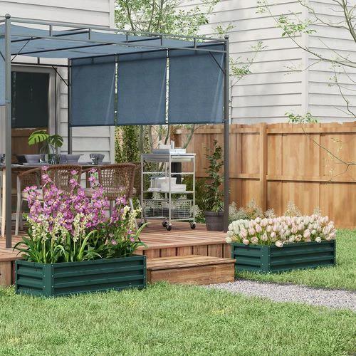 Outsunny Outsunny Outdoor Planter Box, Steel Raised Garden Bed, Set of 2, Green - Planters