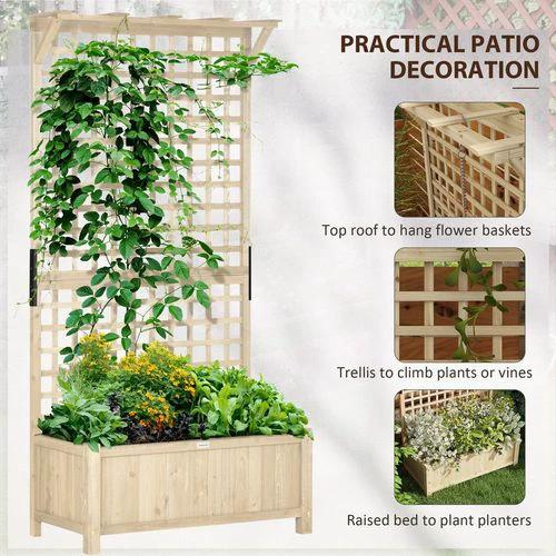 Outsunny Outsunny Wood Planter with Trellis for Climbing Plants Vines Planter Box Natural - Planters