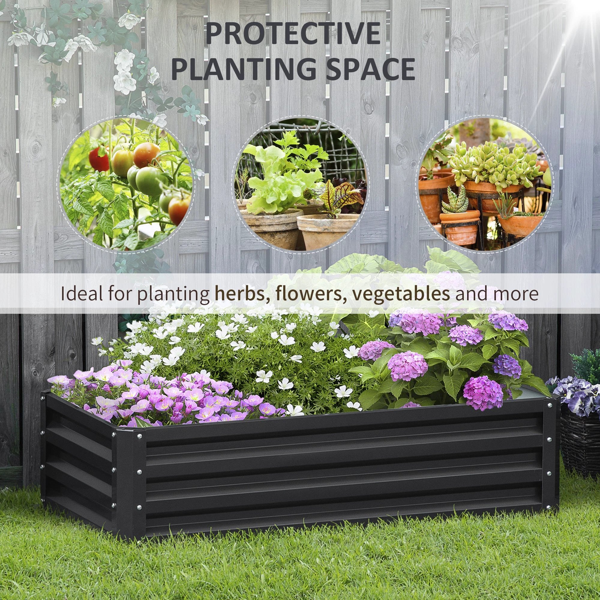 Outsunny Raised Garden Bed Steel Planter Growing Box for Vegetables Flowers Grey - Planters