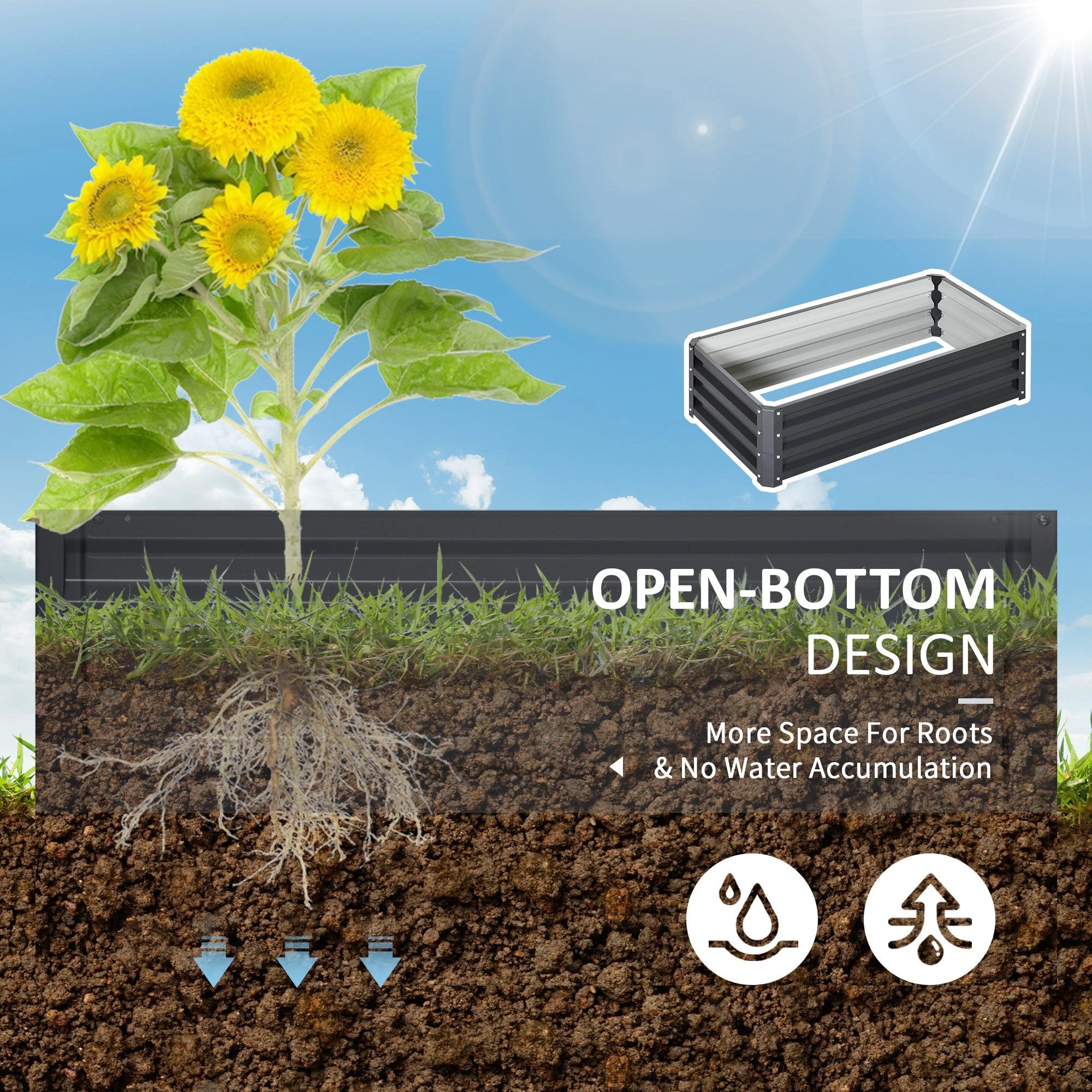 Outsunny Raised Garden Bed Steel Planter Growing Box for Vegetables Flowers Grey - Planters