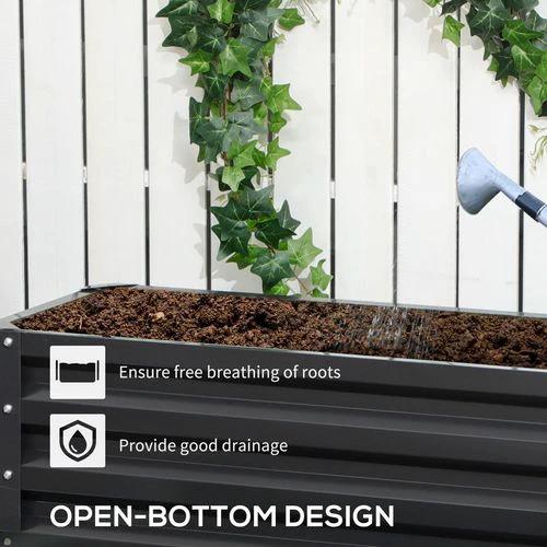 Outsunny 2 Tier Galvanised Raised Garden Bed Planter Box Open Bottom Dark Grey by Outsunny
