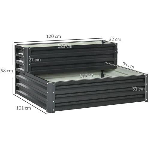 Outsunny 2 Tier Galvanised Raised Garden Bed Planter Box Open Bottom Dark Grey by Outsunny