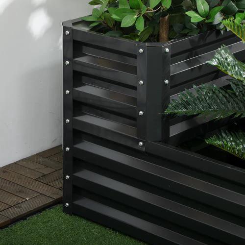 Outsunny 2 Tier Galvanised Raised Garden Bed Planter Box Open Bottom Dark Grey by Outsunny