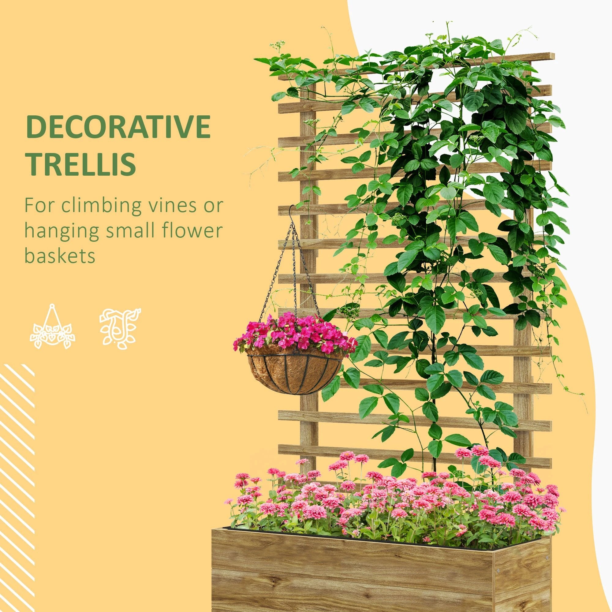 Outsunny Outsunny Garden Wooden Trellis Planter Box Raised Bed w/ 4 Wheels, Natural - Raised Beds
