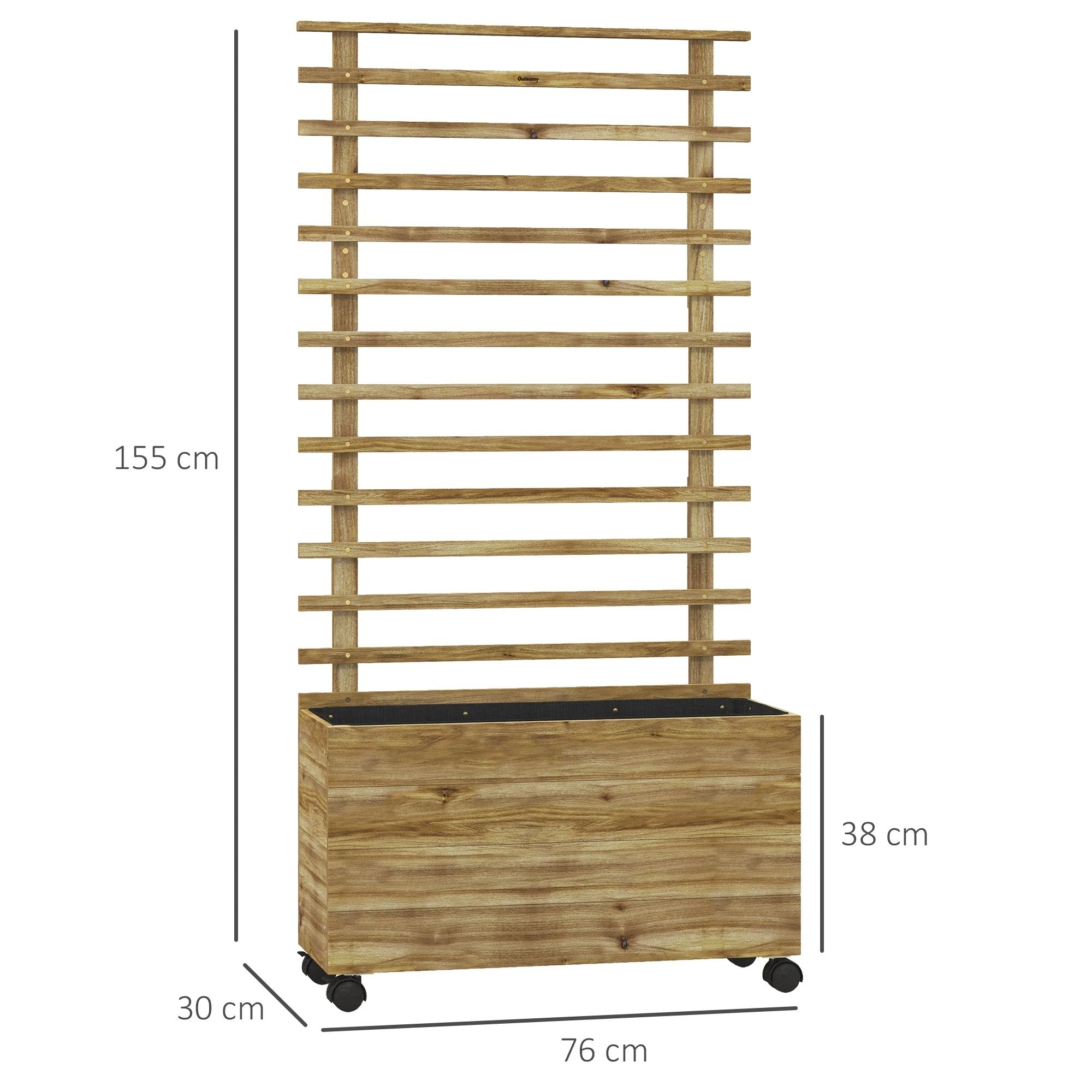 Outsunny Outsunny Garden Wooden Trellis Planter Box Raised Bed w/ 4 Wheels, Natural - Raised Beds