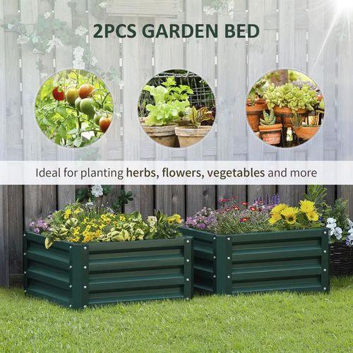 Outsunny Set of 2 Raised Garden Bed Galvanised Planter Box Easy Setup Green by Outsunny