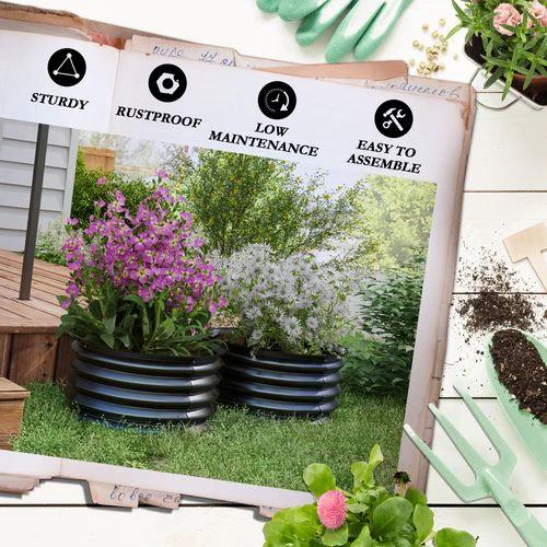 Outsunny Outsunny Set of 2 Raised Garden Bed Metal Planter Box with Safety Edging, Grey - Raised Beds