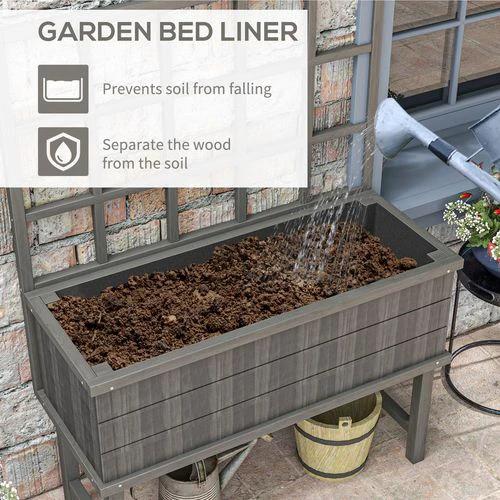 Outsunny Wood Raised Planter w/ Trellis Drain Holes Elevated Garden Bed Grey by Outsunny