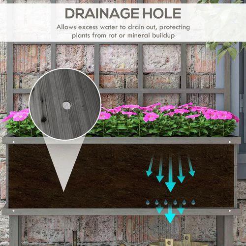 Outsunny Wood Raised Planter w/ Trellis Drain Holes Elevated Garden Bed Grey by Outsunny