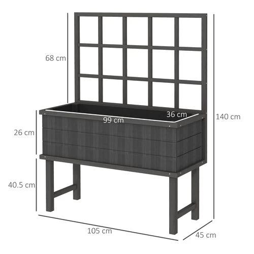 Outsunny Wood Raised Planter w/ Trellis Drain Holes Elevated Garden Bed Grey by Outsunny