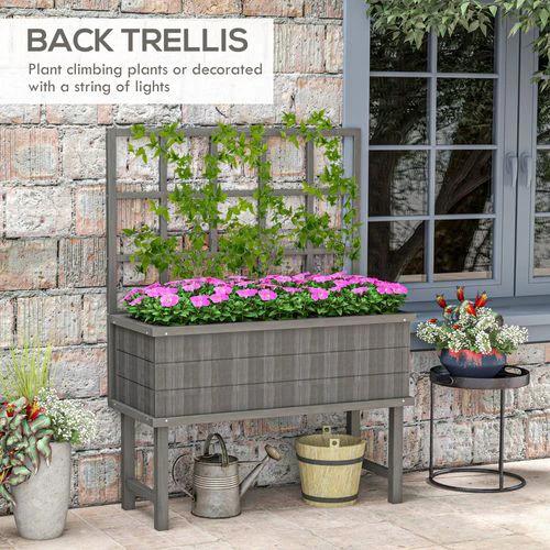 Outsunny Outsunny Wood Raised Planter w/ Trellis Drain Holes Elevated Garden Bed Grey - Raised Beds