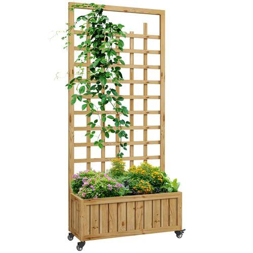 Outsunny Outsunny Wooden Trellis Planter, Raised Garden Bed with Wheels and Bed Liner - Raised Beds