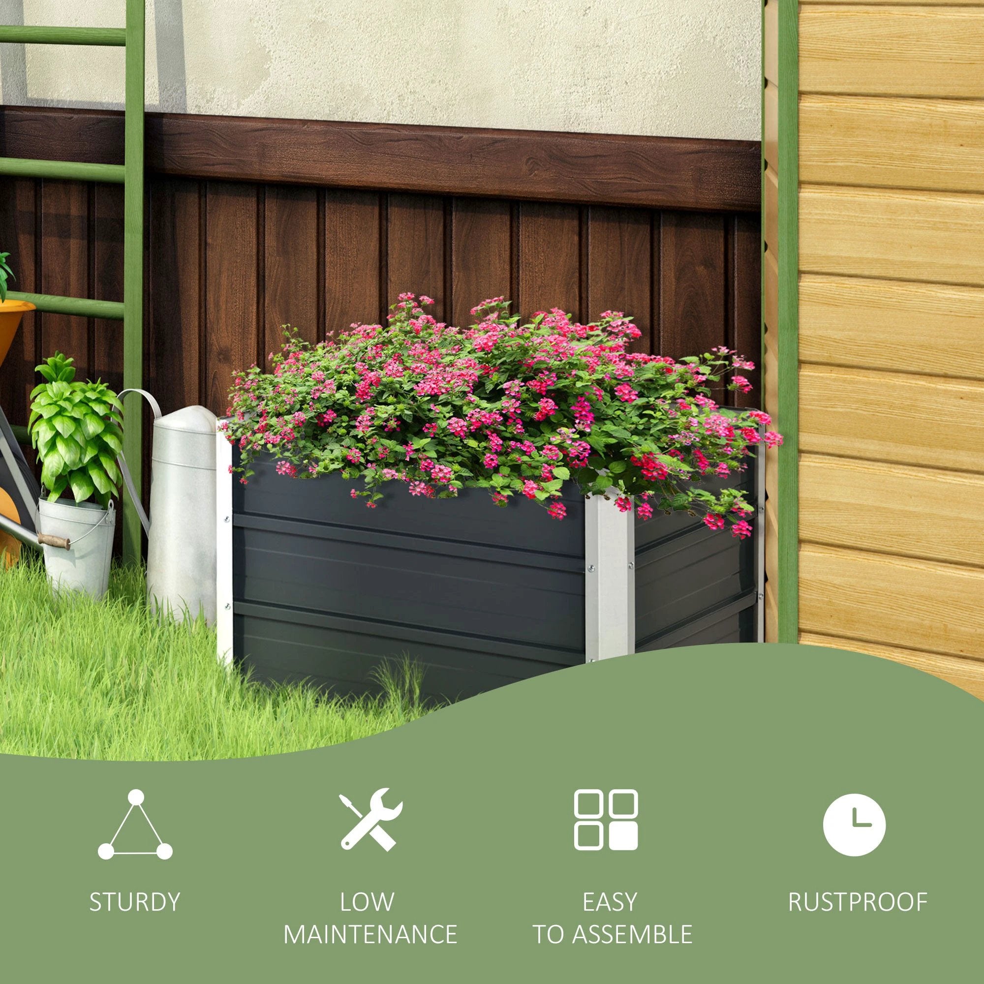 Outsunny Raised Garden Bed, Elevated Planter Box & Gloves, Grey - Raised Beds