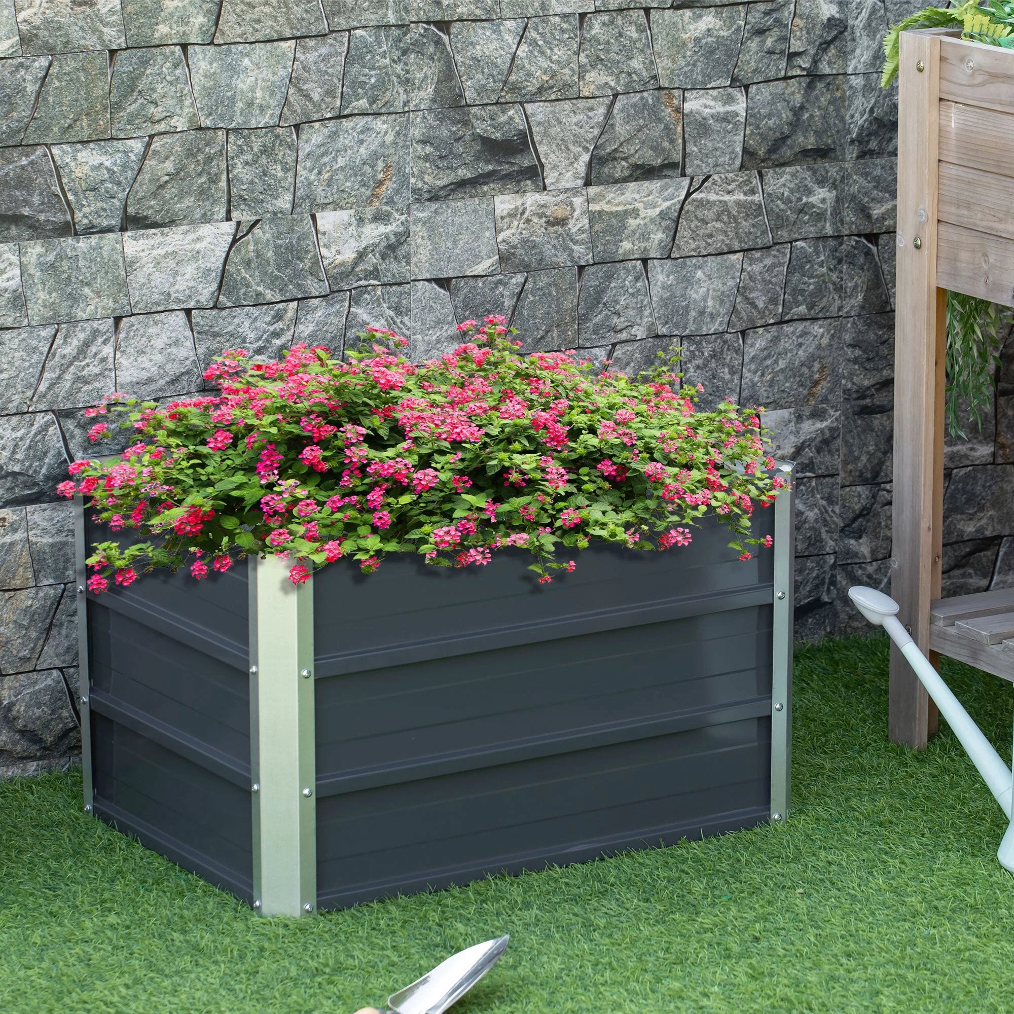 Outsunny Raised Garden Bed, Elevated Planter Box & Gloves, Grey - Raised Beds