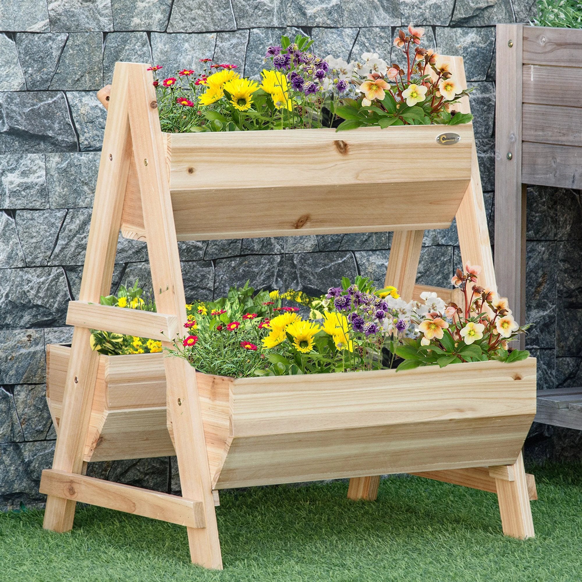 Outsunny Wood Raised Garden Bed Planter Box with Stand - Raised Beds