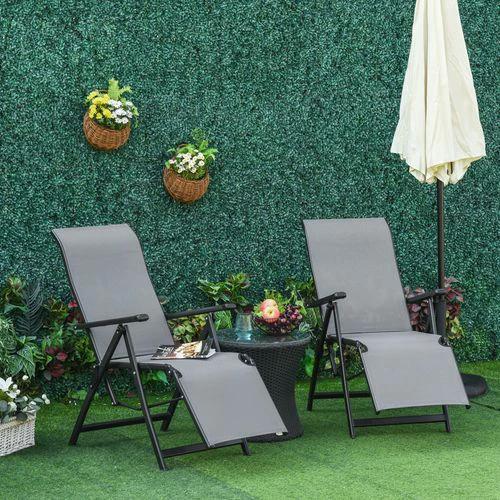 2 Sun Lounger Folding Reclining Lounge Chairs 10 Back & Leg Positions by Outsunny